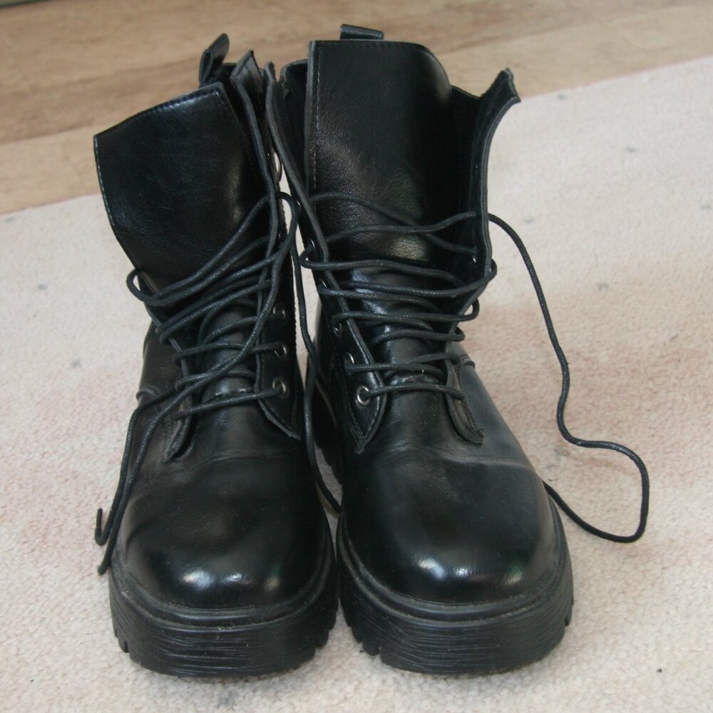 Black faux leather combats